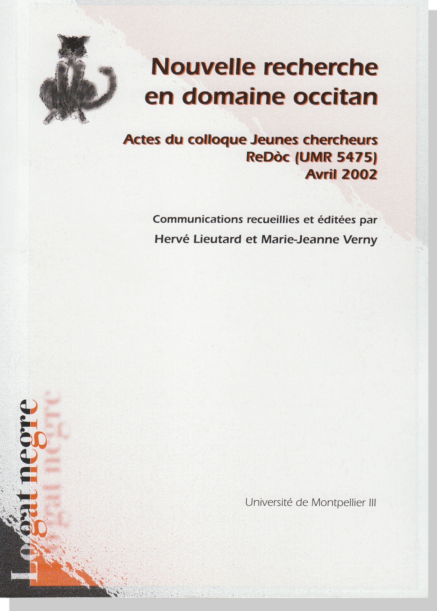 Couverture de Nouvelle recherche en domaine occitan - Actes du colloque Jeunes Chercheurs ReDòc (D)