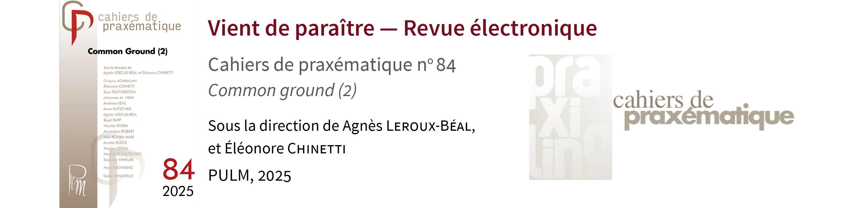 Parution du numéro 84 des Cahiers de praxématique