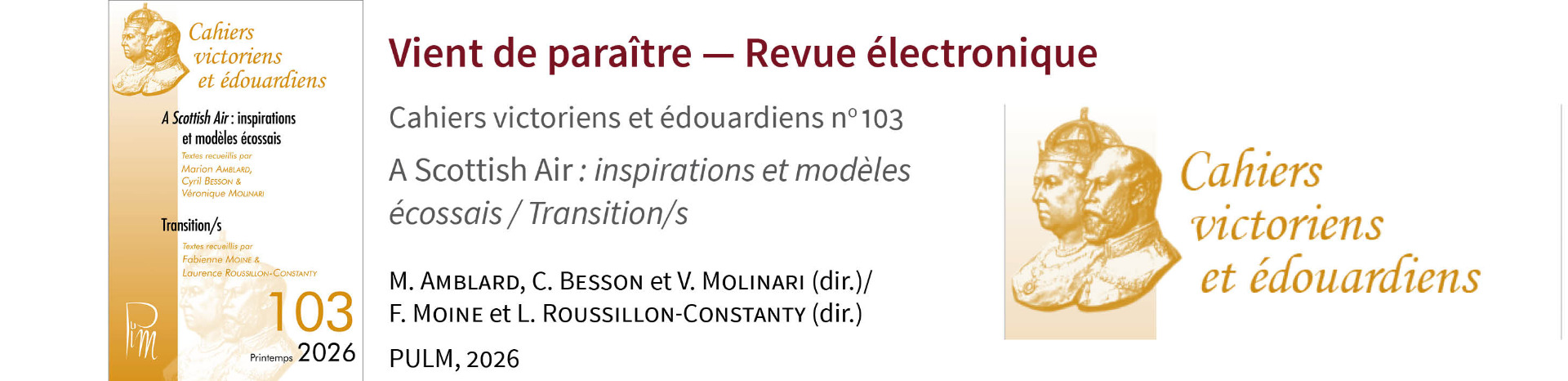 Parution du numéro 103 des Cahiers victoriens et édouardiens