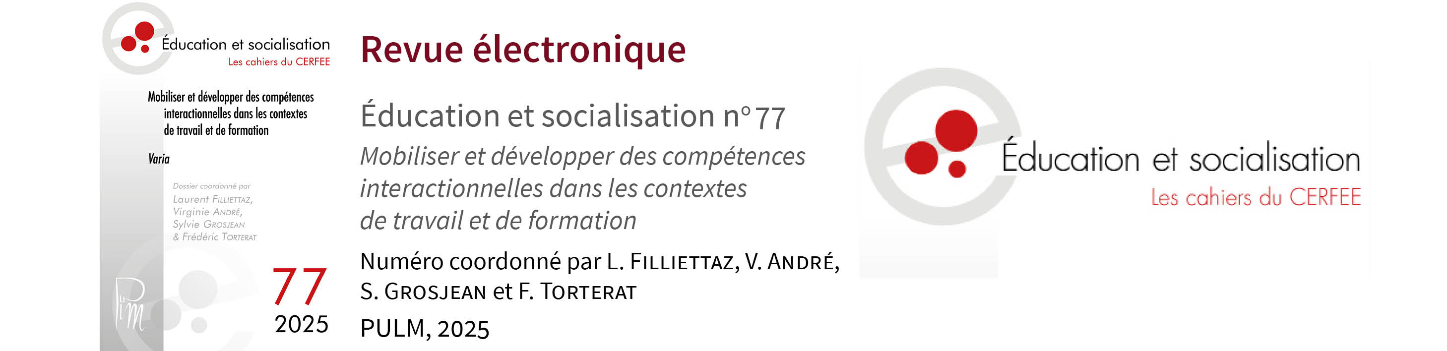 Parution du numéro 77 de la revue Éducation et socialisation