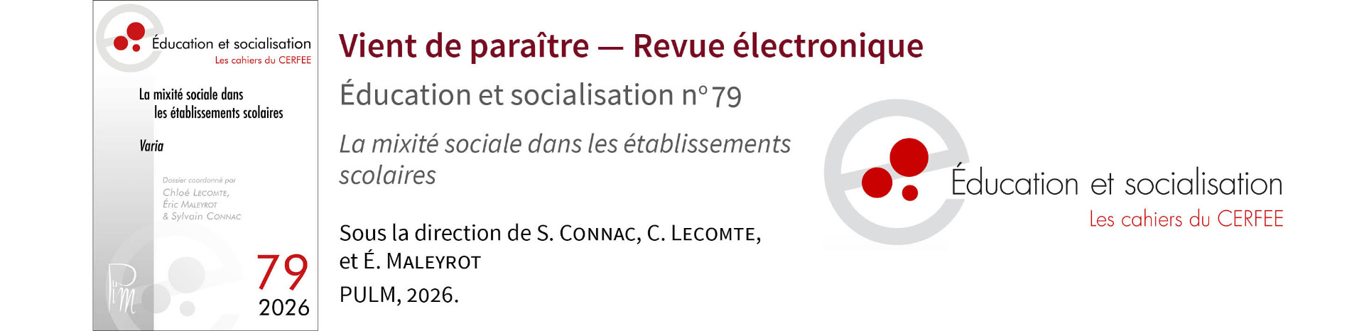 Parution du numéro 79 de la revue Éducation et socialisation