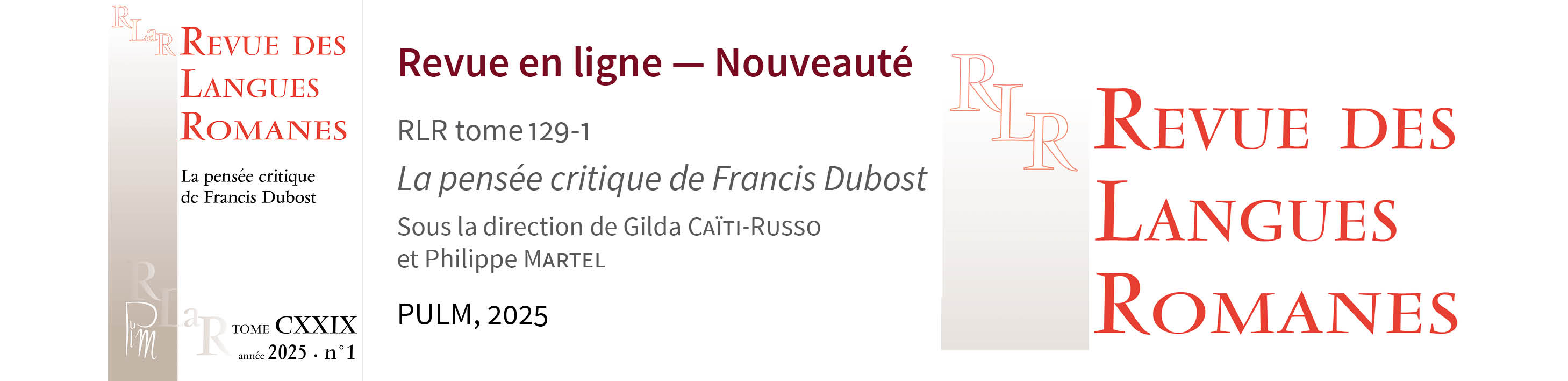 Parution du numéro 129-1 de la Revue des langues romanes