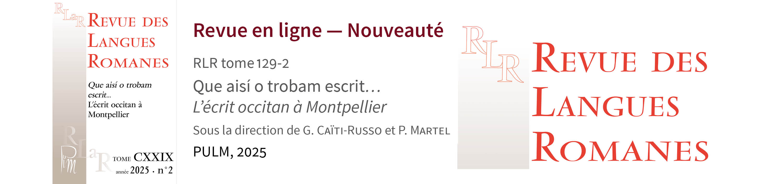 Parution du numéro 129-2 de la Revue des langues romanes