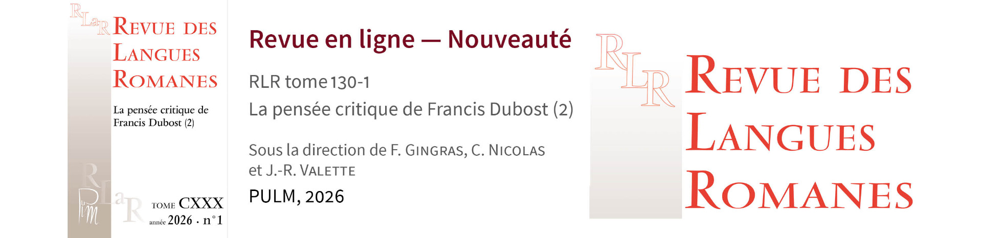 Parution du numéro 130-1 de la Revue des langues romanes