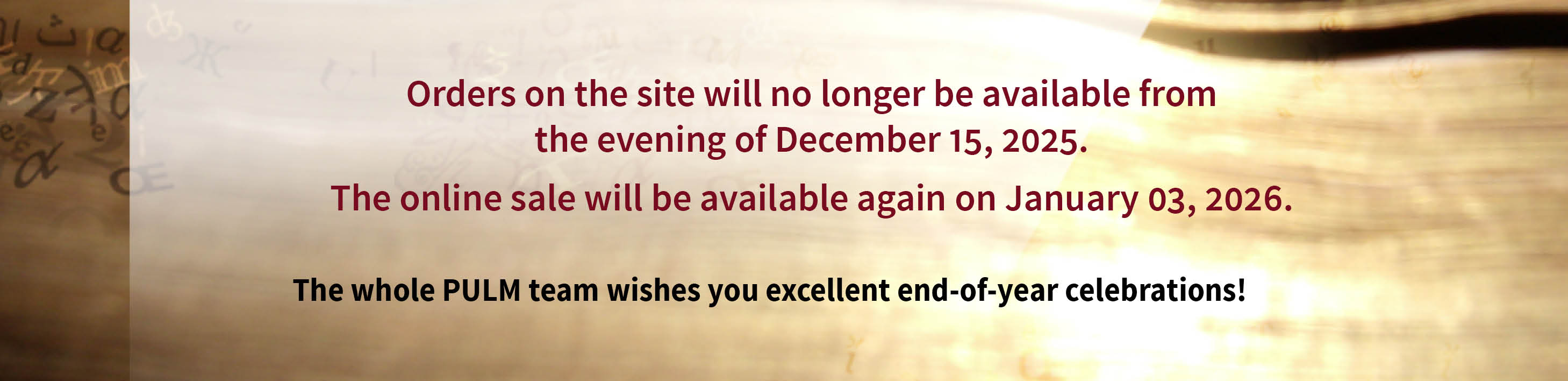 Fermeture du site du 15 décembre 2025 au 3 janvier 2026